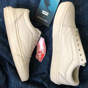 Vans Old Skool Embossed Sidewall Blanc de Blanc All Leather Women's Size 5